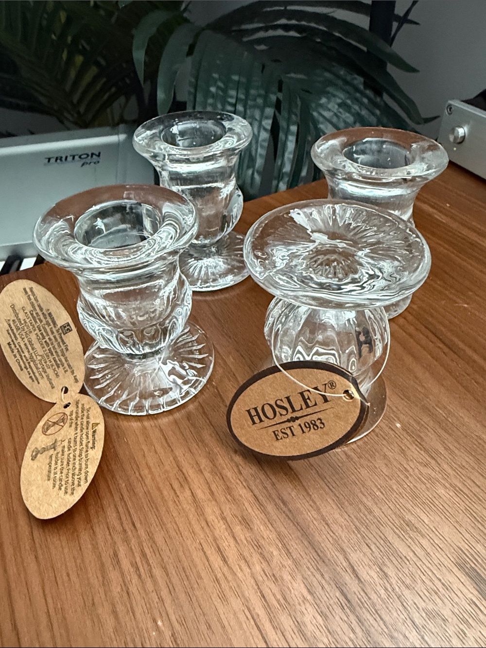 Hosley Clear Glass Candle Holder Set - Clear  2 are new with tag 2 are used once